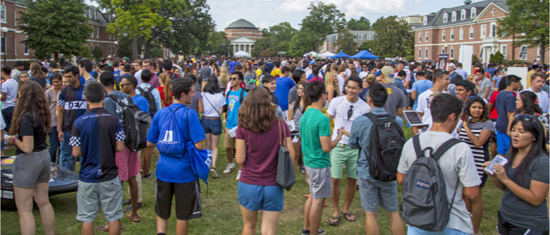 Students gathered on the East Campus Quad