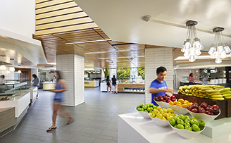 students getting food in the marketplace cafeteria