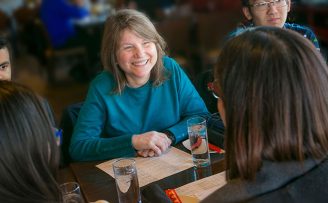 Provost Sally Kornbluth dines with students